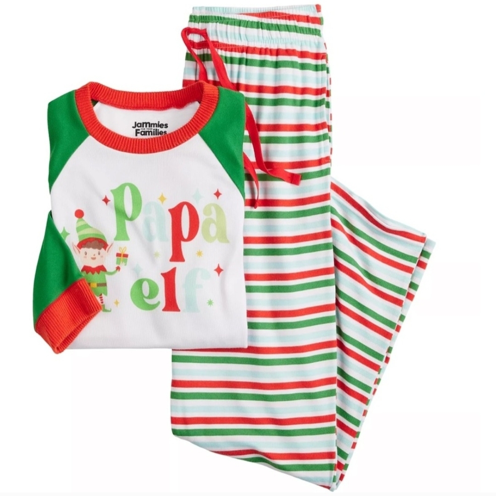 Cuddl Duds Mens Festive Elf Pajama Set - Green, Red, and White